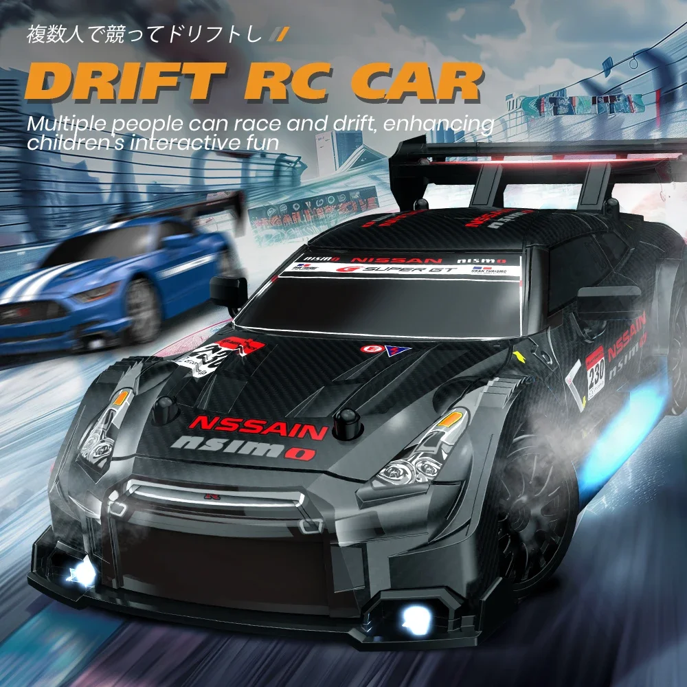 1/24 Mini GTR/ Tesla /AE86 Model RC 4-wheel Drive High Speed Drift Sports car Full Car Atmosphere Led lights Christmas toy gift