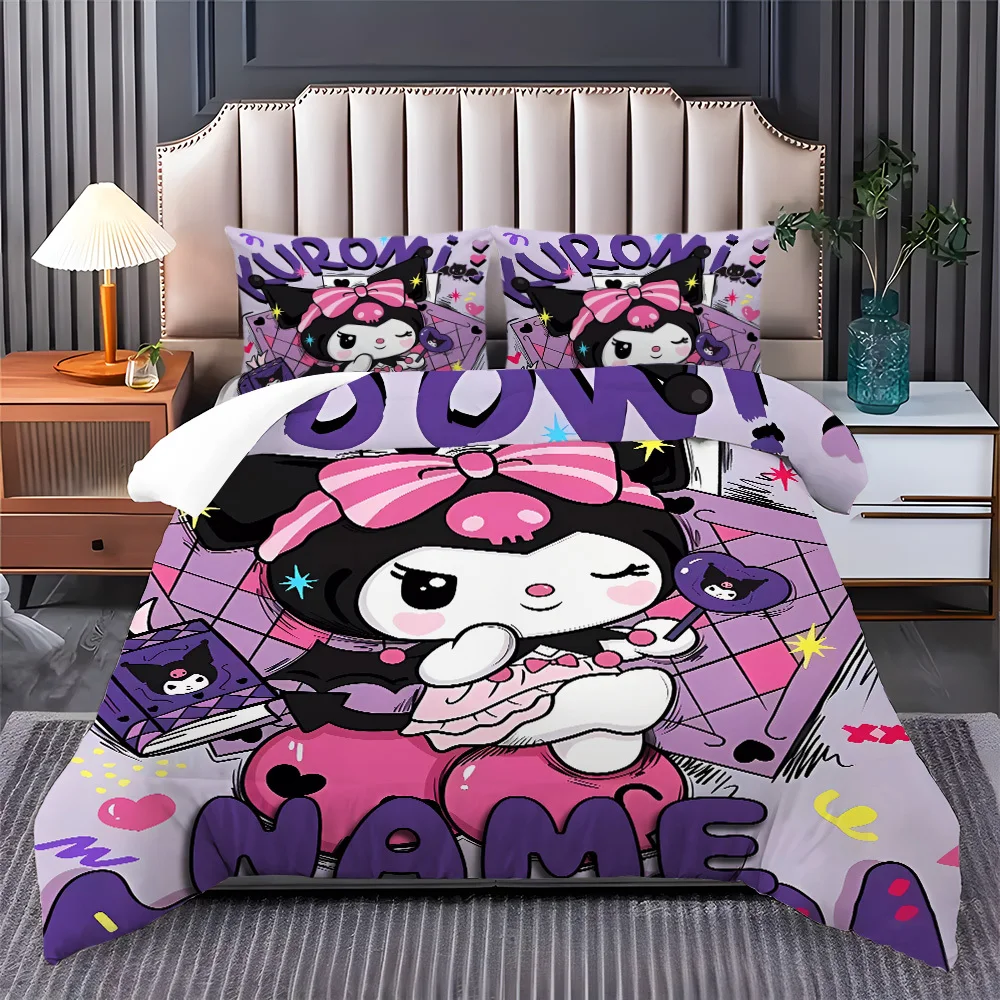 Customizable Kuromi Duvet Cover Bedding Set Personalize with Your Name King Queen Full Size for Kids Bedroom Best Gifts