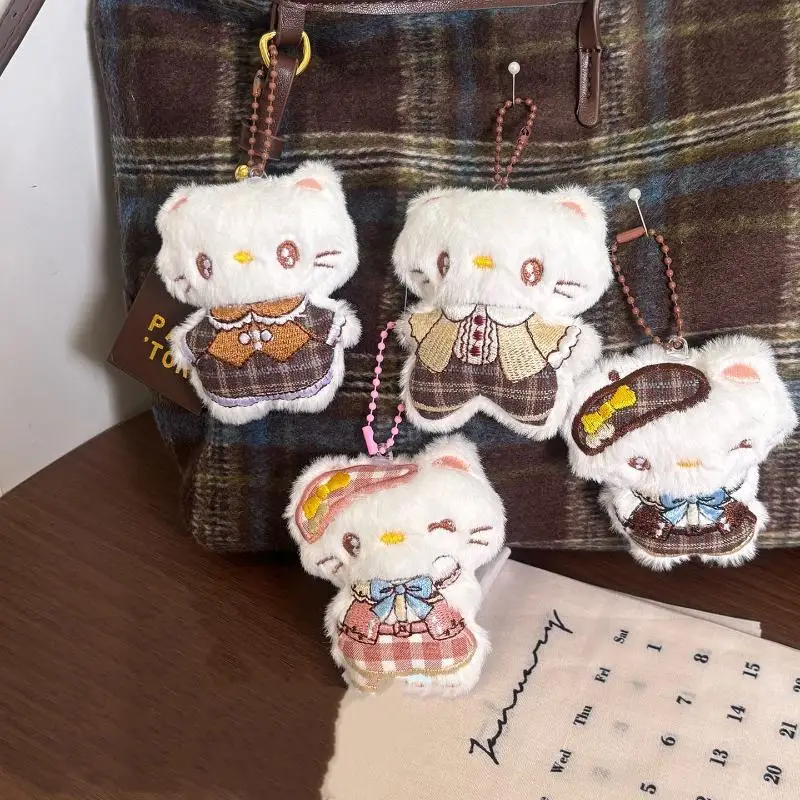 Niedlicher Maillard-Farbe, Hello Kitty, Plüsch-Anhänger, Schlüsselanhänger, Cartoon, kreative weiche gefüllte Puppe, KT-Katze, Rucksack, dekorativer Anhänger
