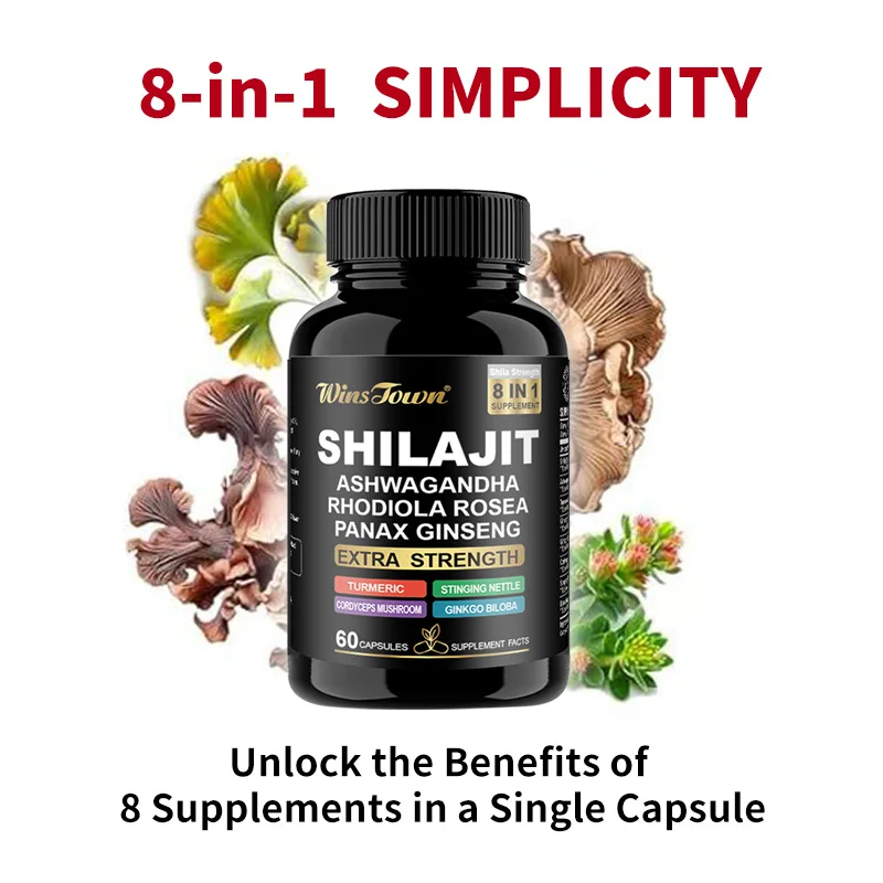 

8 in 1 Himalayan Shilajit Capsules for Men Women Health, Energy, Endurance with Ashwagandha, Rhodiola Rosea, Panax, Ginseng