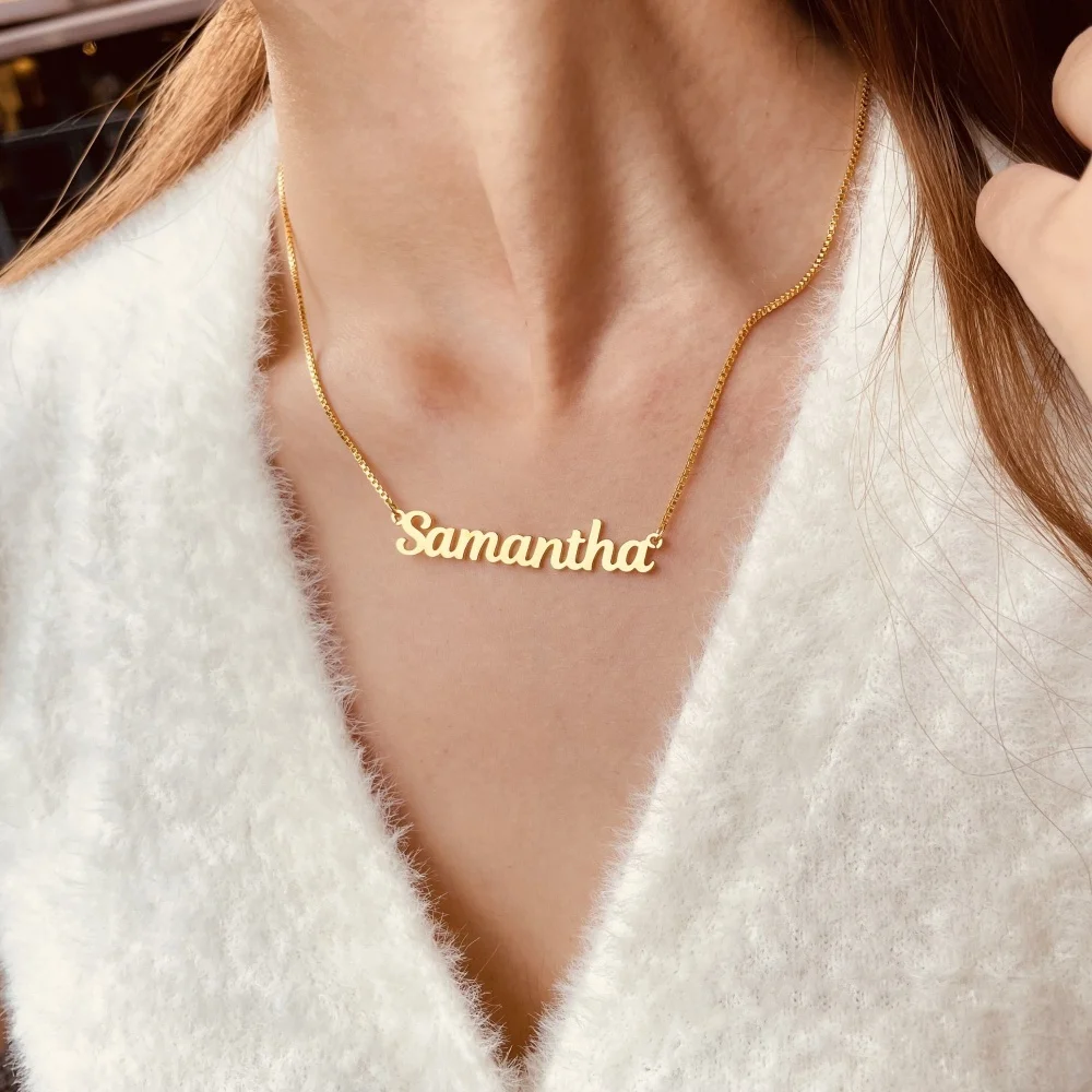 Personalised 18K Gold Plated Name Necklace with Box Chain Custom Name Necklace Dainty Name Jewelry Birthday Gift for her