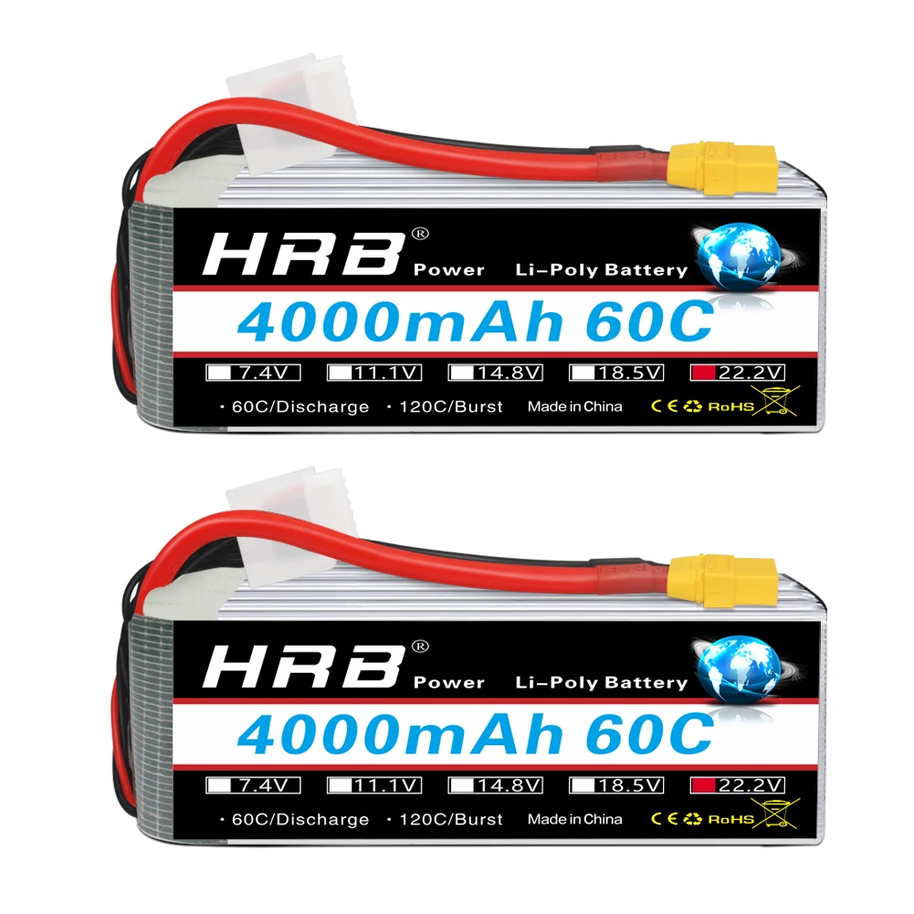 1/2pcs HRB 6S Lipo Battery 22.2V 4000mah Drone Battery 60C XT90 Connector EC5 Plug for RC Car Drones RC Helicopter Airplane