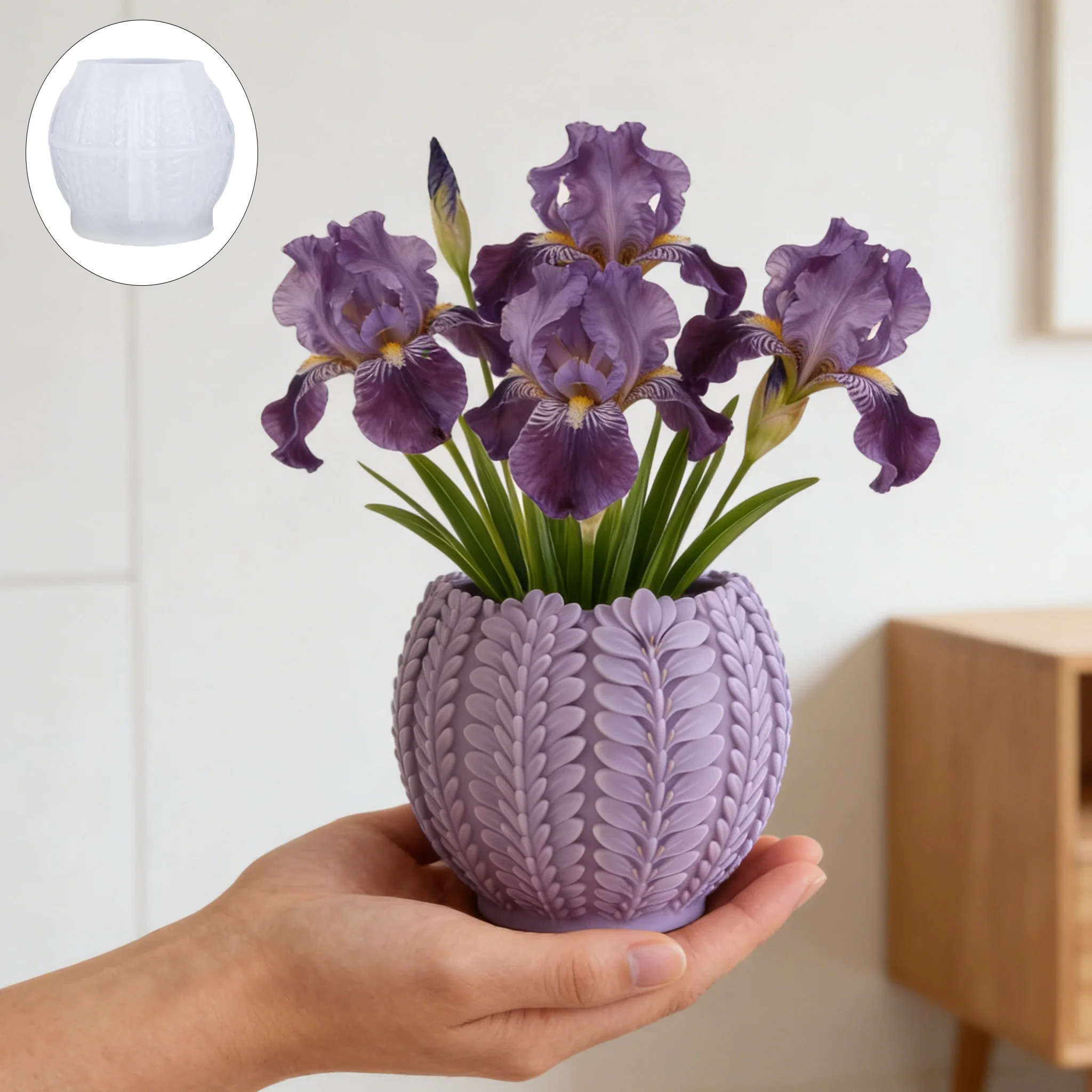 Silikonform mit Irisblattmuster, zartes 3D-Relief, DIY-Aromatherapie-Glas, Heimdekoration/Balkonverschönerung.