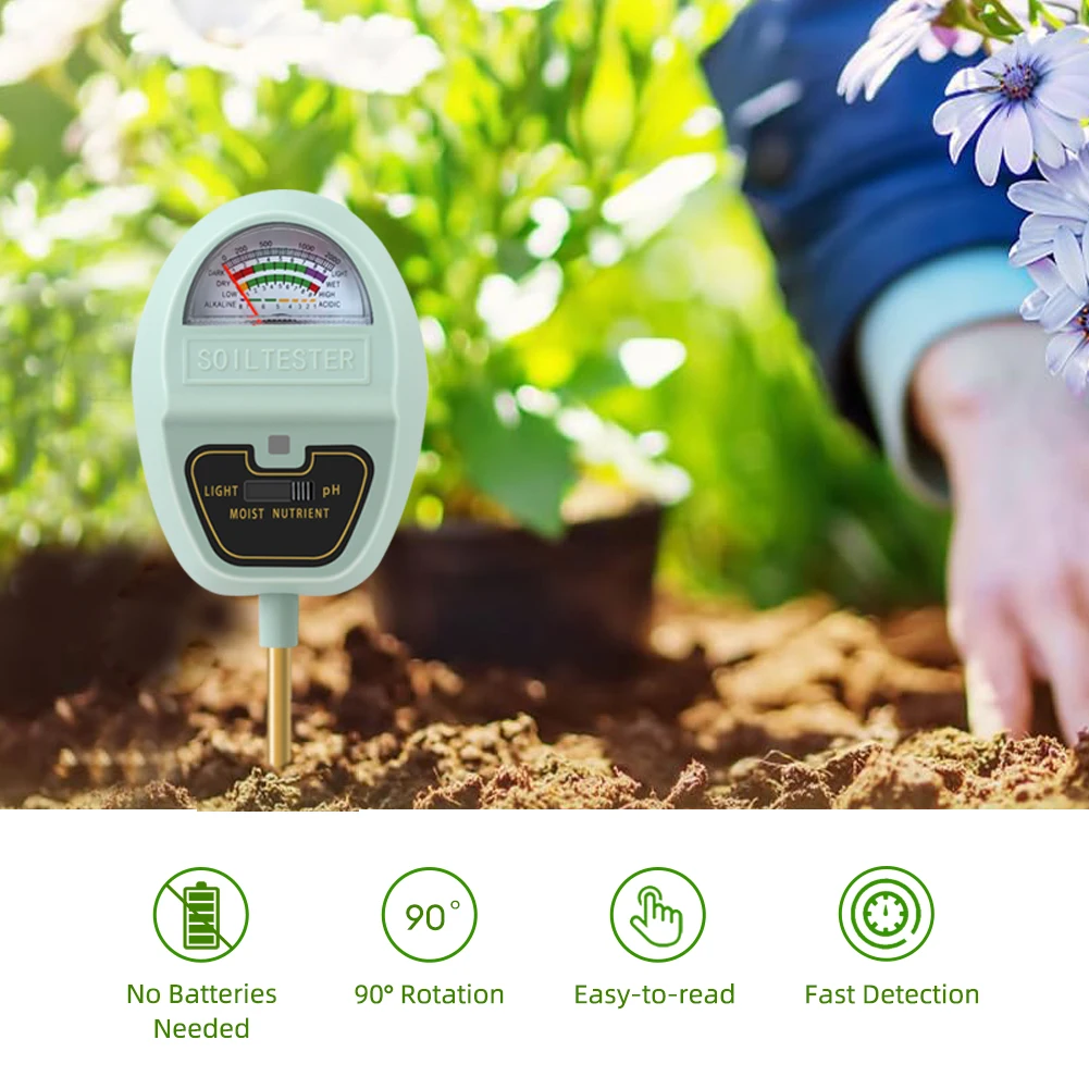 Soil Tester 4 in 1 Humidity Light PH Tester Nutrient Meter 90° Foldable Plant Cultivation Garden Tools for Potting Plant