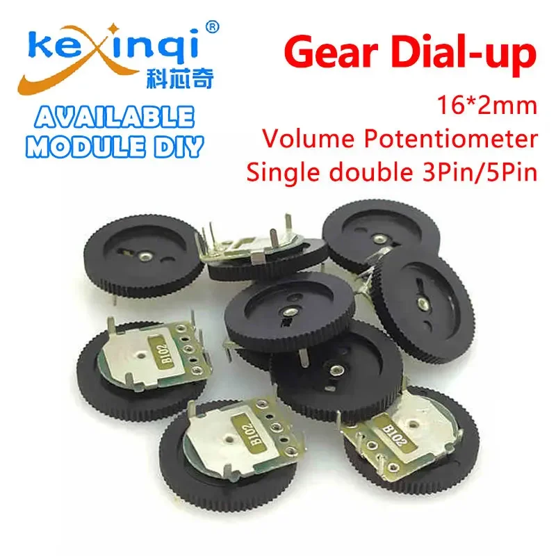 10 stücke Doppel Zifferblatt Kegel Volumen Rad Duplex potentiometer B102 B103 B203 B503 B104 1K 2K 5K 10K 20K 50K 100K 3Pin 5Pin 16*2mm