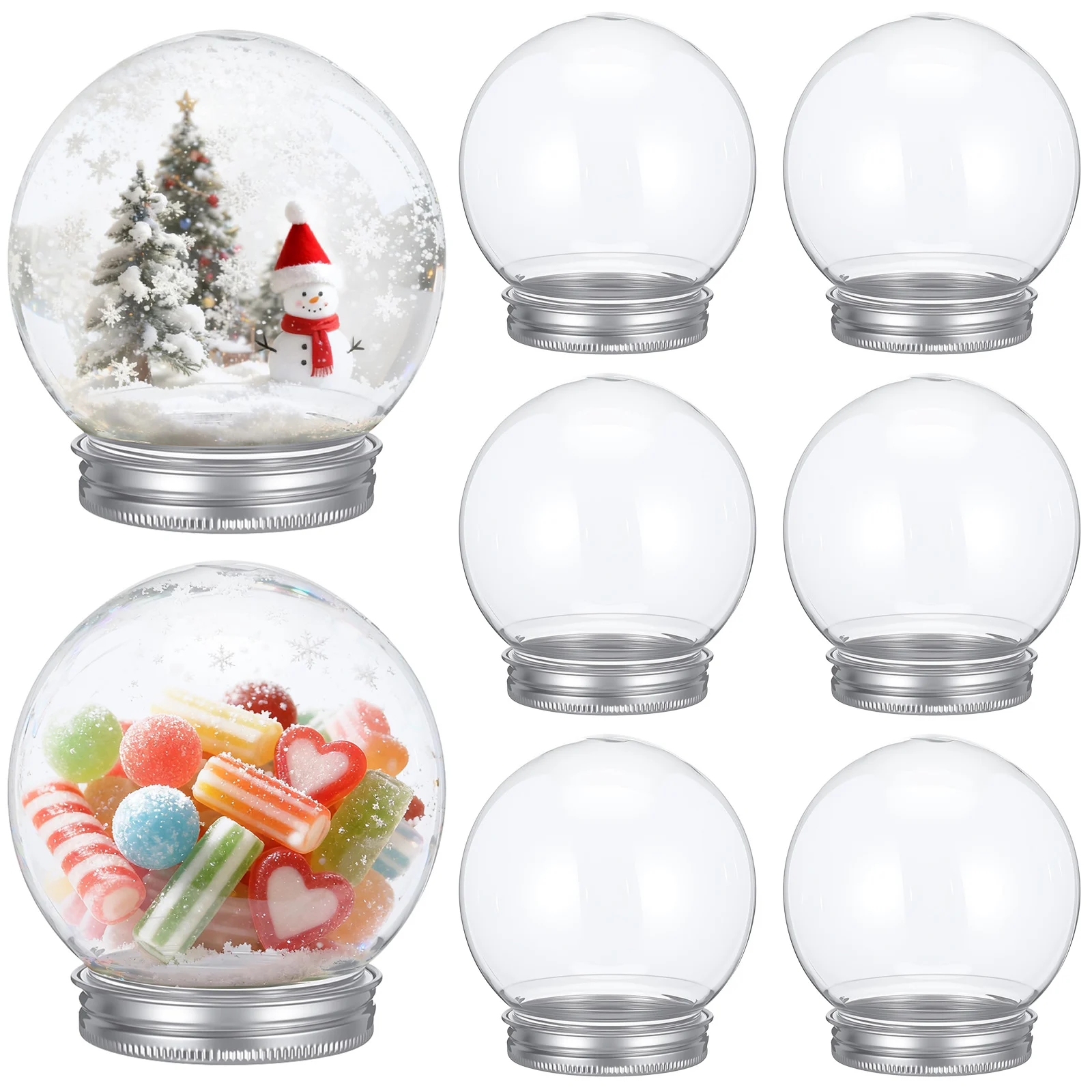 

8pcs Snowflake Balls Diy Snow Globe Kit Clear Round Plastic Ball With Aluminum Lid For Christmas Crafts Tree Decoration Gifts