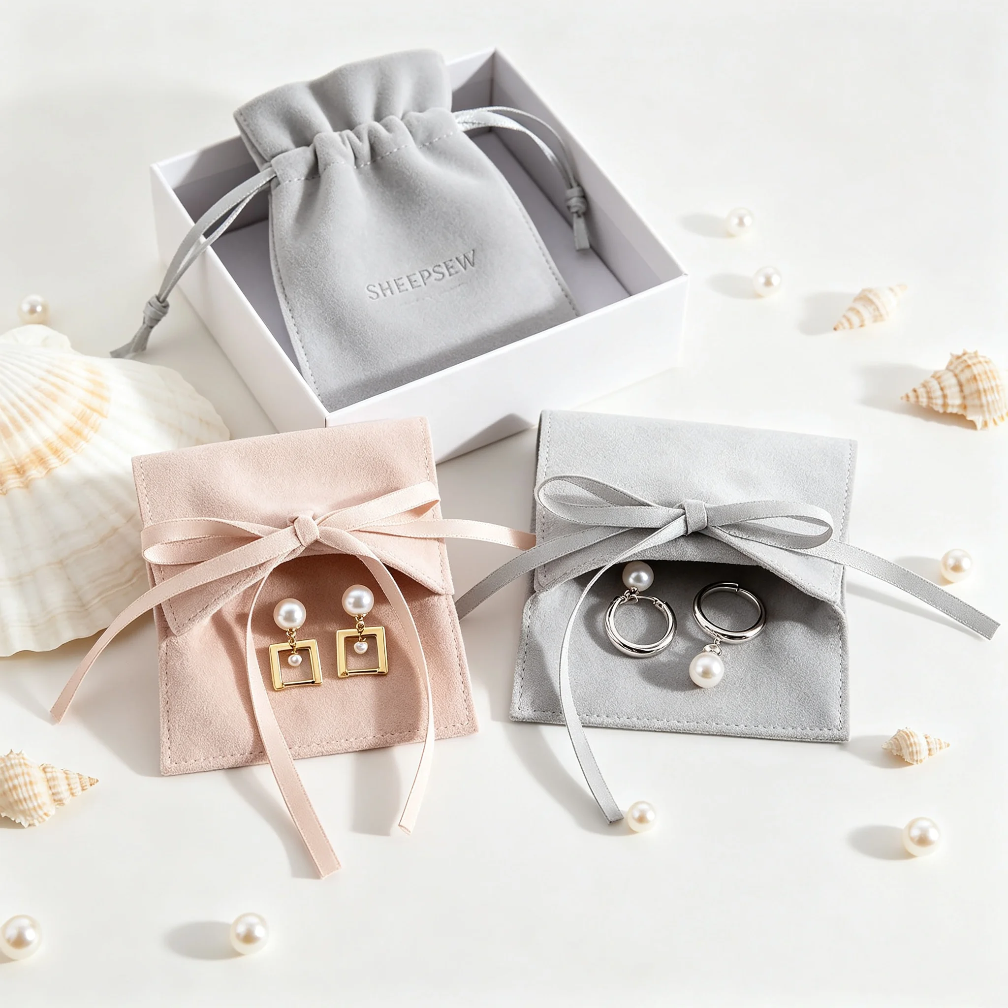 SheepSew Wholesale Custom Logo Microfiber Suede Envelope Jewelry Pouch Luxury Storage Display Packaging For All Jewelry
