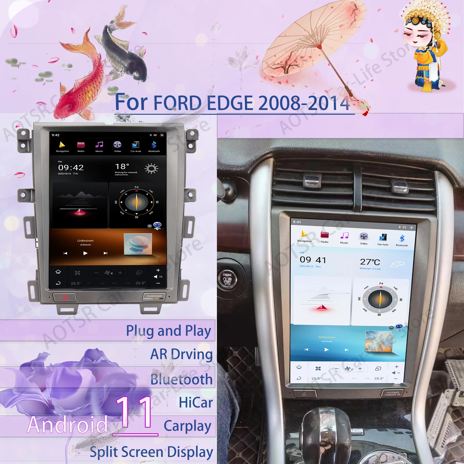 

Автомобильный радиоприемник Tesla с экраном Android 11 для FORD EDGE 2008, 2009, 2010, 2011, 2012, 2013, 2014, GPS-навигация