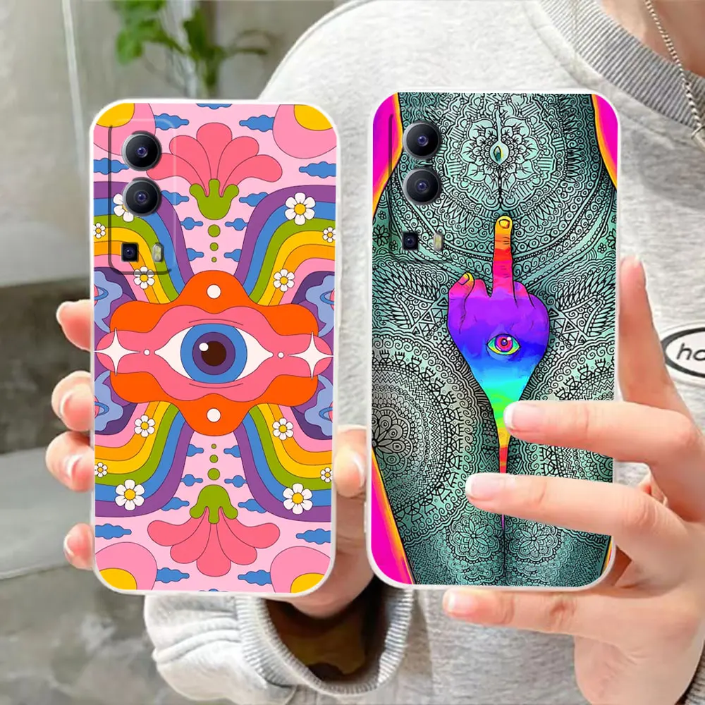 Clear Phone Case For VIVO Y30 Y32 Y33S Y50 Y51S Y52S Y53S Y55S Y66 Y77 Y93 Y95 Y97 V20 V21 5G 4G Case Funda Indie Hippie Art