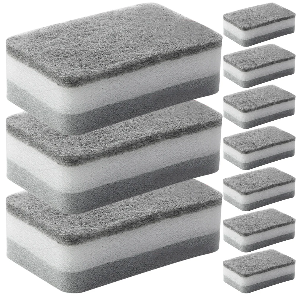 10pcs Gray Heavy Duty Sponge Scouring Pad Reusable Cleaning Sponges for Dishes Pots Kitchenware Washing Scrub Tool Efficient