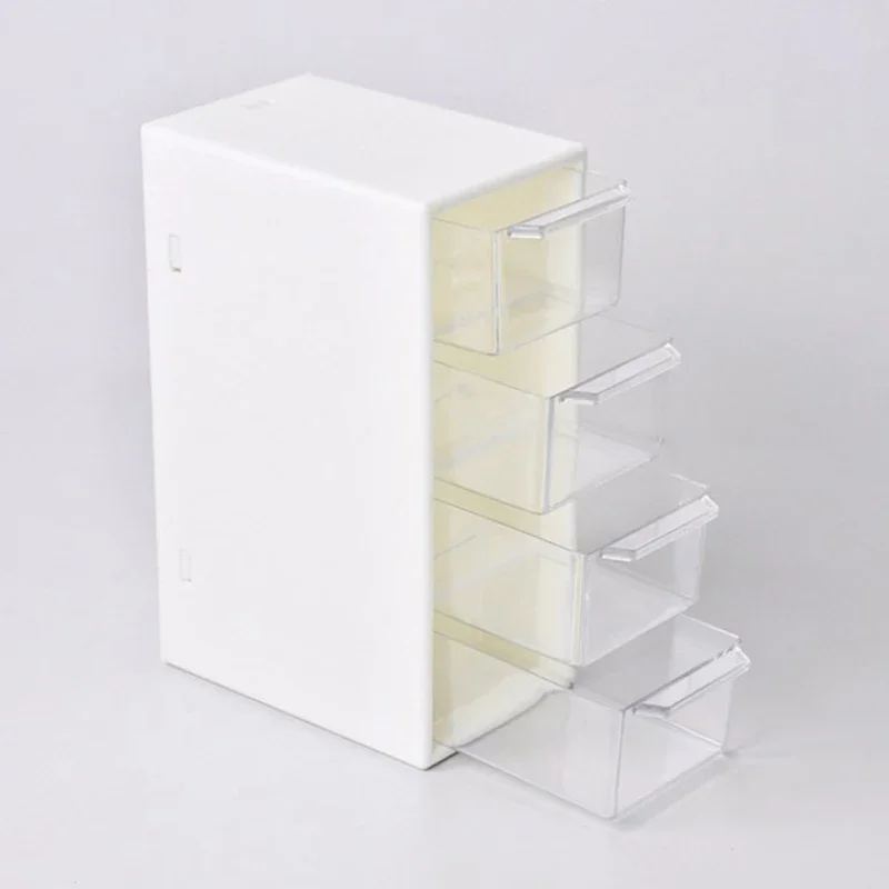 

White Desktop Cosmetic Storage Box with 4 Drawer Units Container Case Small Organizer Box for Office Home Makeup