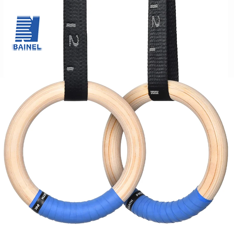 

1 Pair Wood Gymnastics Rings with Adjustable Straps GYM Ring for Kids Adult Home Fitness Pull Up Strength Training
