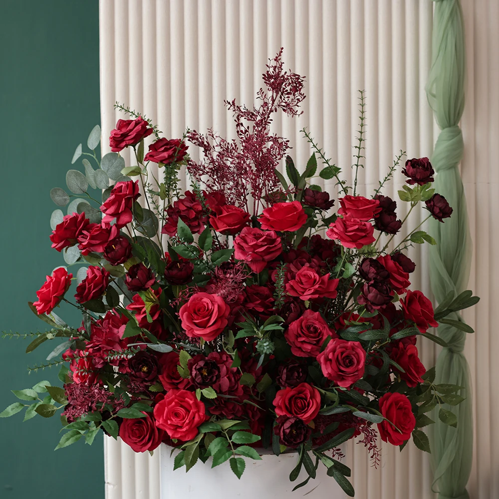 

Темно-красный пол Fleur Artificielle Arrangement Decoration Mariage Table Et Salle Centerpieces Kunstbloemen Arche Mariage HY2613