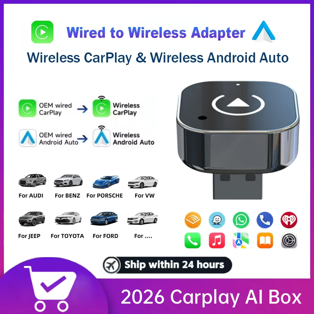 

Беспроводной адаптер CarPlay и Android Auto, автоматическое подключение, интеллектуальные автомобильные системы, CarPlay AI Box для VW, Toyota, Nissan, Honda, Ford, Benz