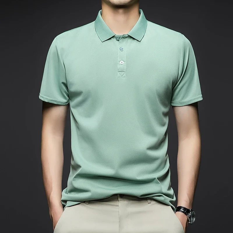 Neues, modisches, solides Kurzarm-Poloshirt für Herren, Sommer, atmungsaktiv, bequem
