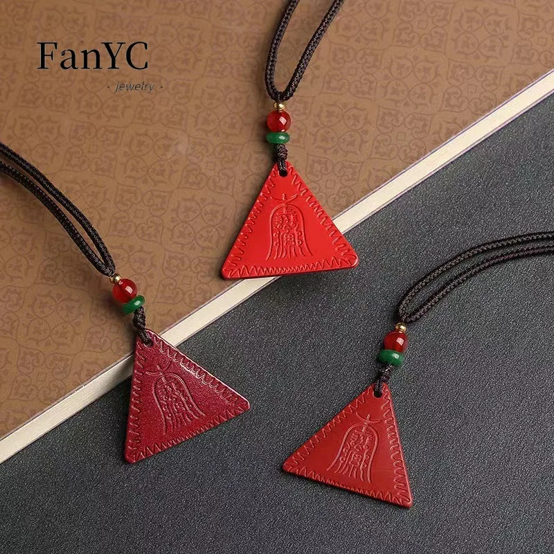 Natural Purple Gold Sand Cinnabar PingAn Triangle Pendant Fashion Exquisite Men and Women Necklace Lucky Talisman Gift