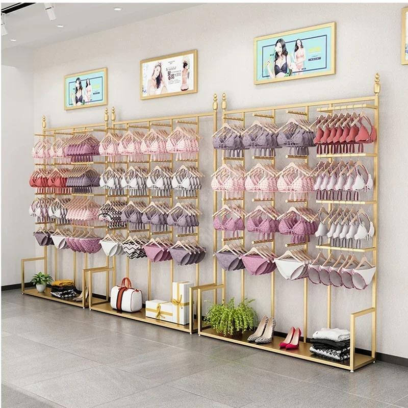 

2023 USA/Japan Luxury Gold Large lingerie/Bra Display Rack For Clothing Store Underwear Iron Hanging Shelves For Mall Decorative