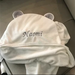 Personalized Hooded Baby Towel Cute Ears Custom Embroidered Name Baby Bath Towel Baby Shower Gift Toddler Hooded Cloak Blankets