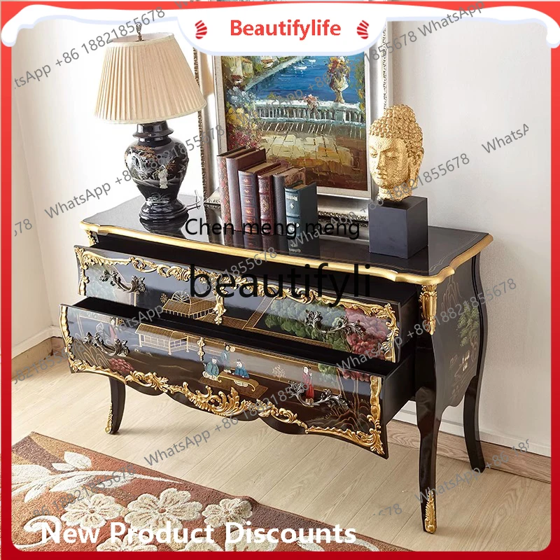 

A32 Nordic Entryway Cabinet Vintage Solid Wood Lacquer Storage Two-Drawer Cabinet New Chinese Style Painted