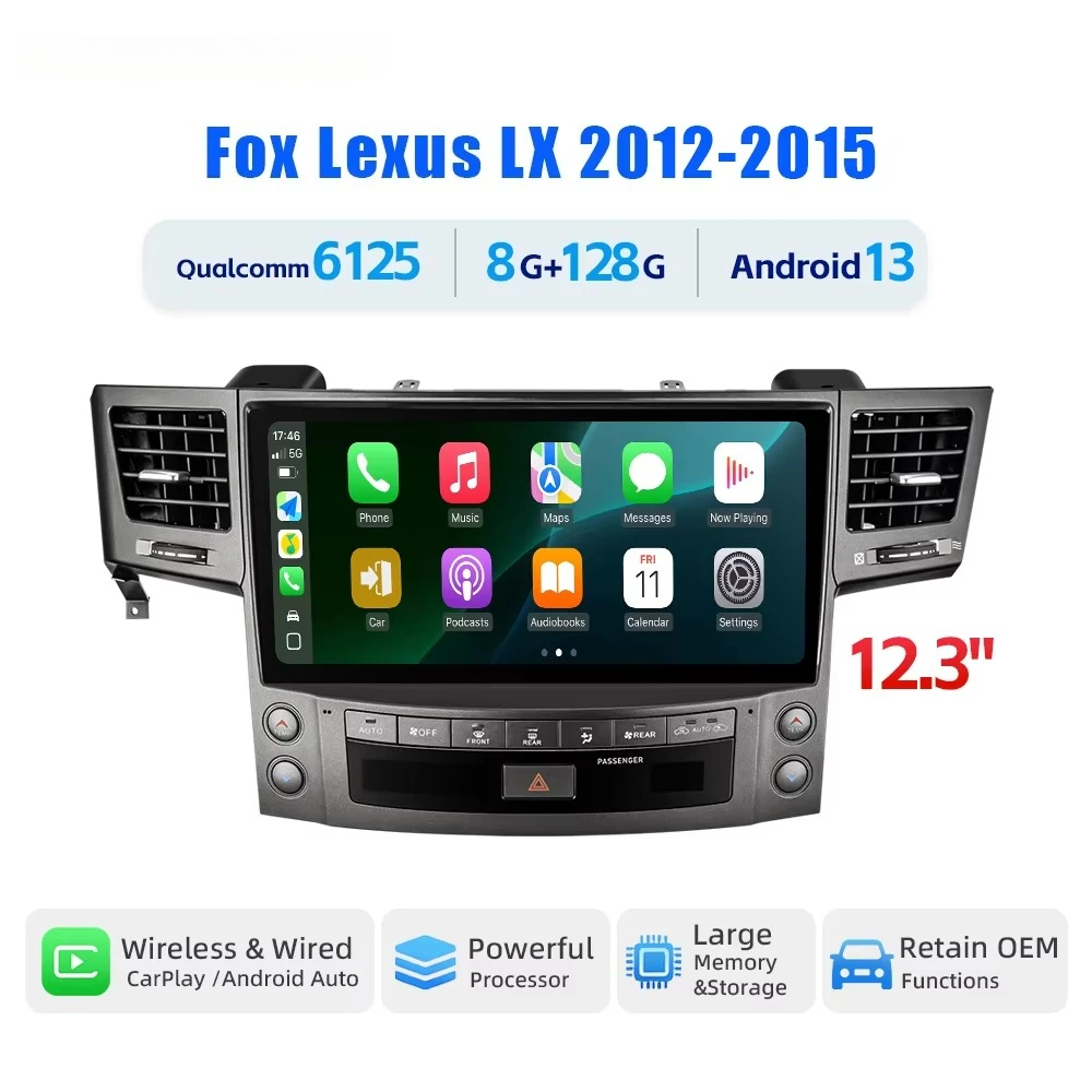 for Lexus LX570 2012-2015 Car DVD Player 12.3'' Android 13 Monitor with Wireless Apple CarPlay Android Auto Interface Binarytek