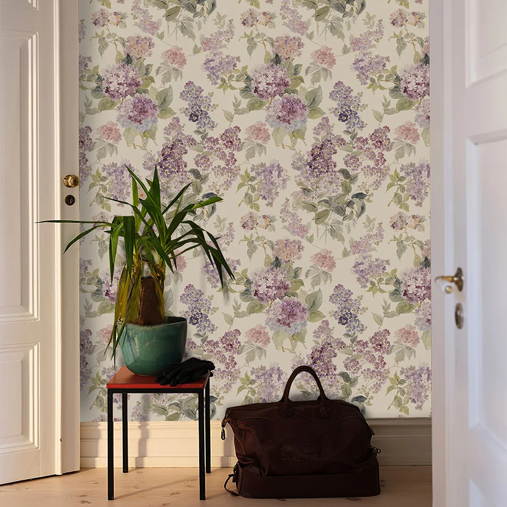 Light Purple Floral Wallpaper Self Adhesive Blooming Lilac Flower Wall Decor Morden Peel And Stick Waterproof Cabinet Sticker