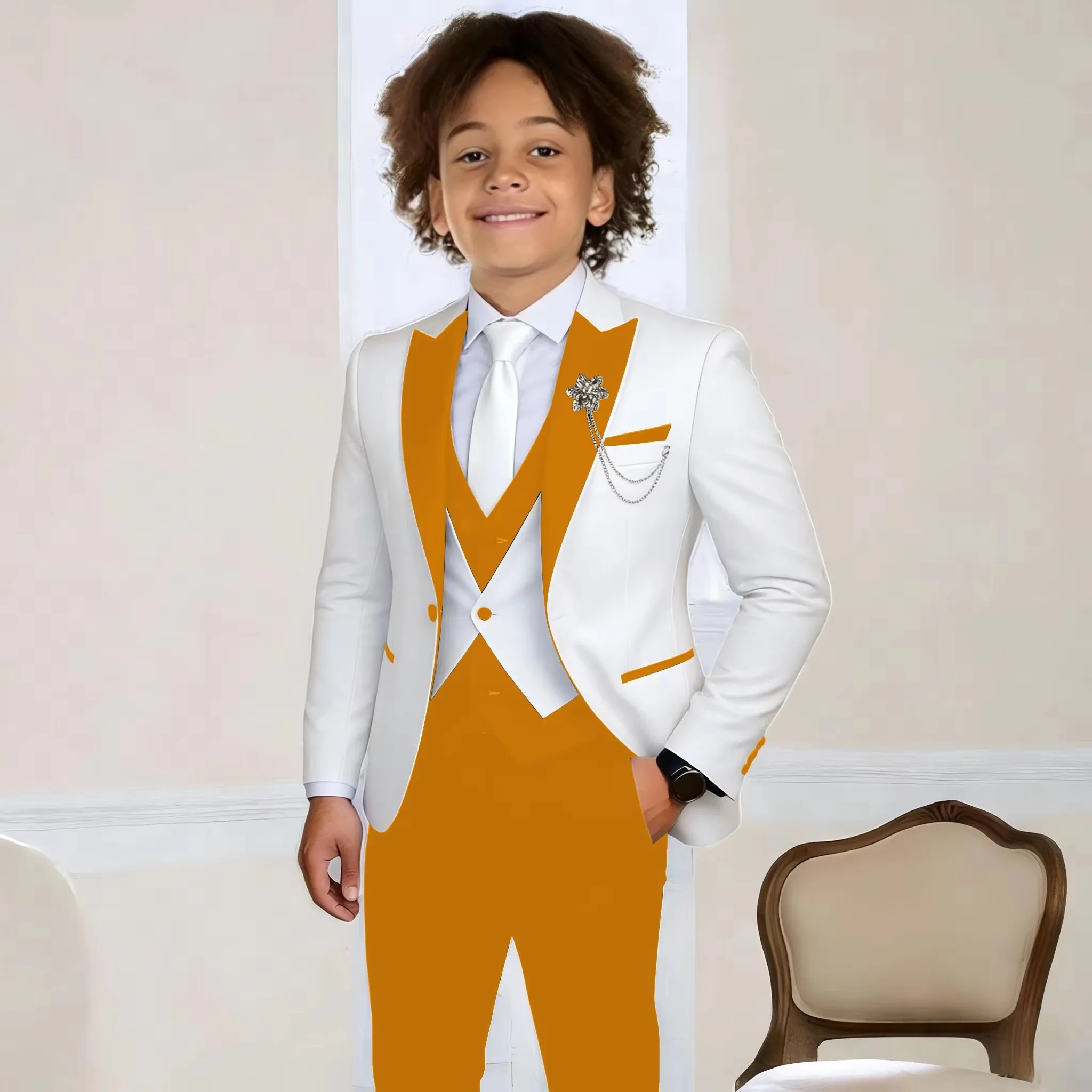 Fashion Style Children Formal Wedding Suit Kids Jacket Vest Pants Set Photography Dress Flower Boy Party Birthday Tuxedo Suit