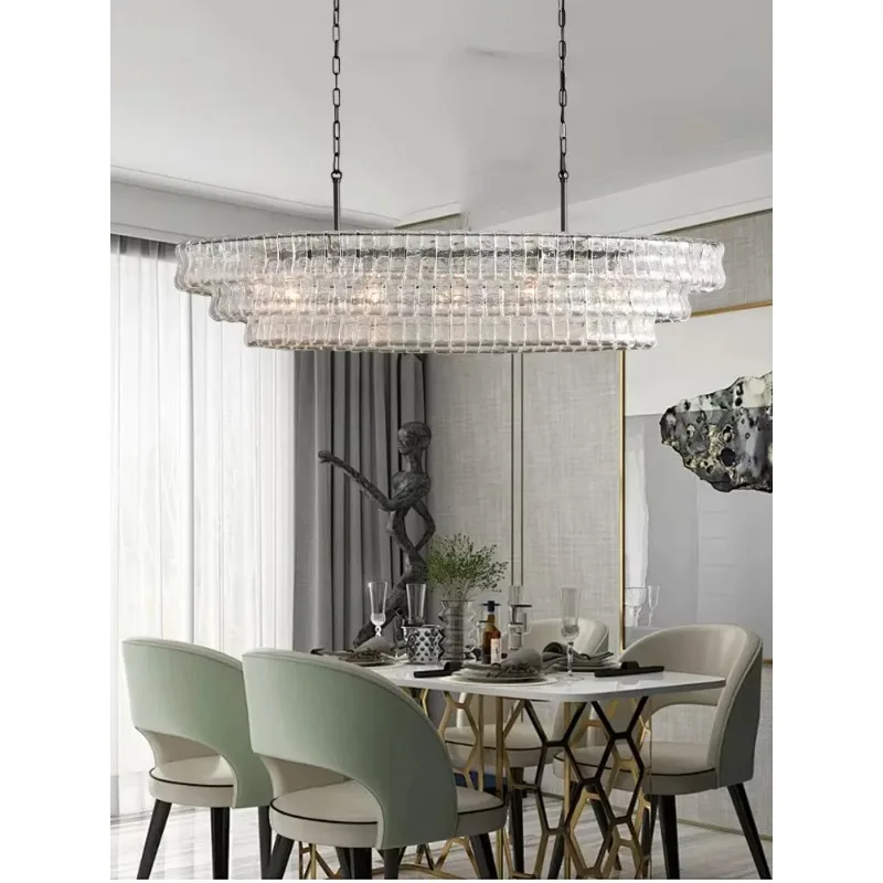 Vintage French Bright Glass Chandelier Lighting Long Oval Lights Above Dining Table Decoration Lustres Lampara