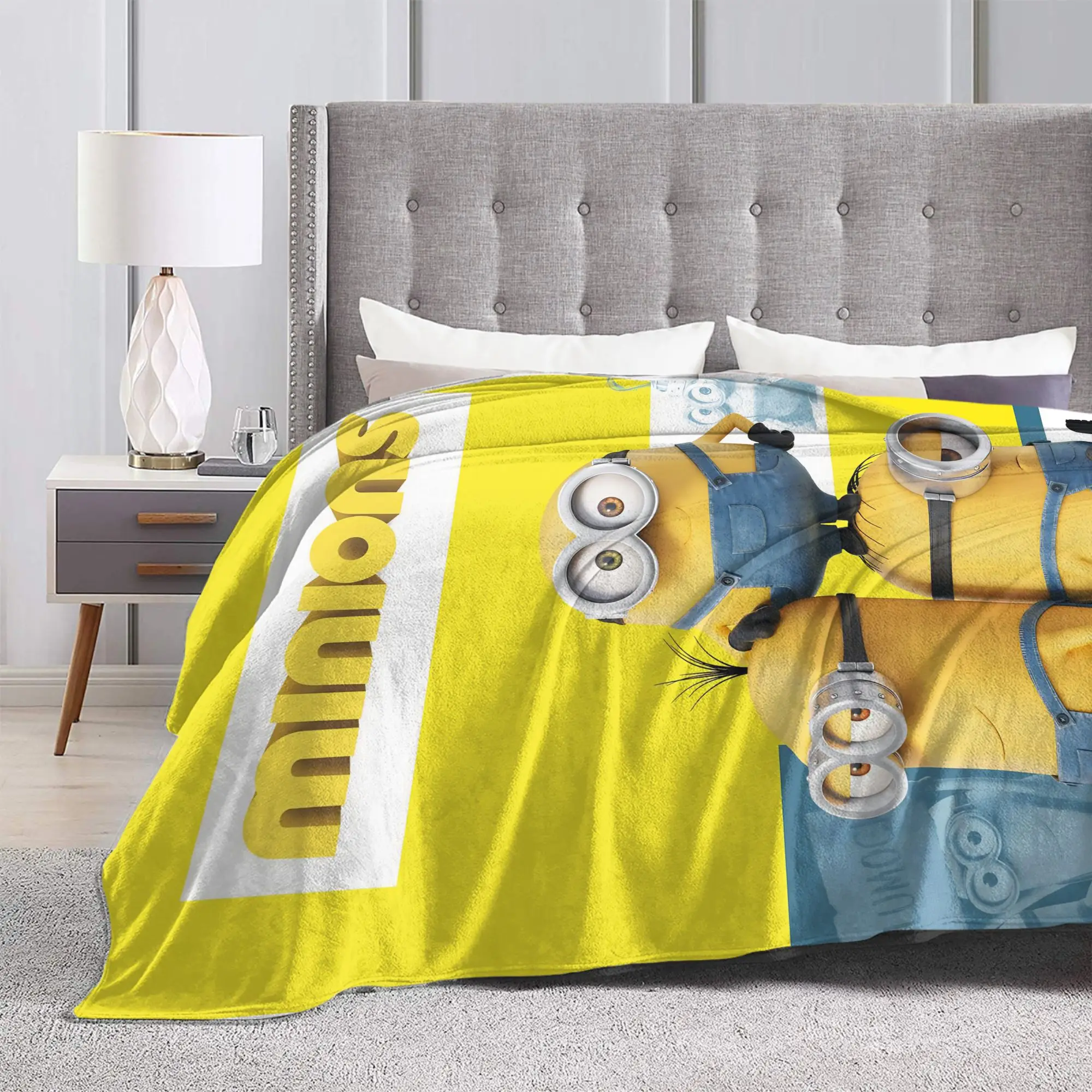 Cute Anime M-Miniones Blanket Fleece Textile Decor  Breathable Soft Throw Blanket for Sofa Travel Quilt