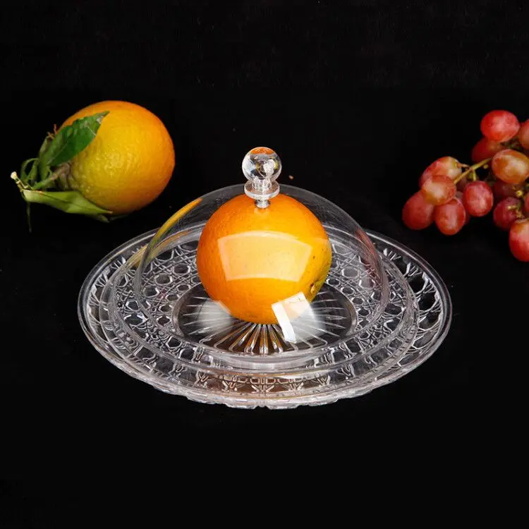 Transparent Plastic Food Tasting Plate with Lid round Cake Serving Tray Bread Cover European Style Pure Color Display Plate view 4