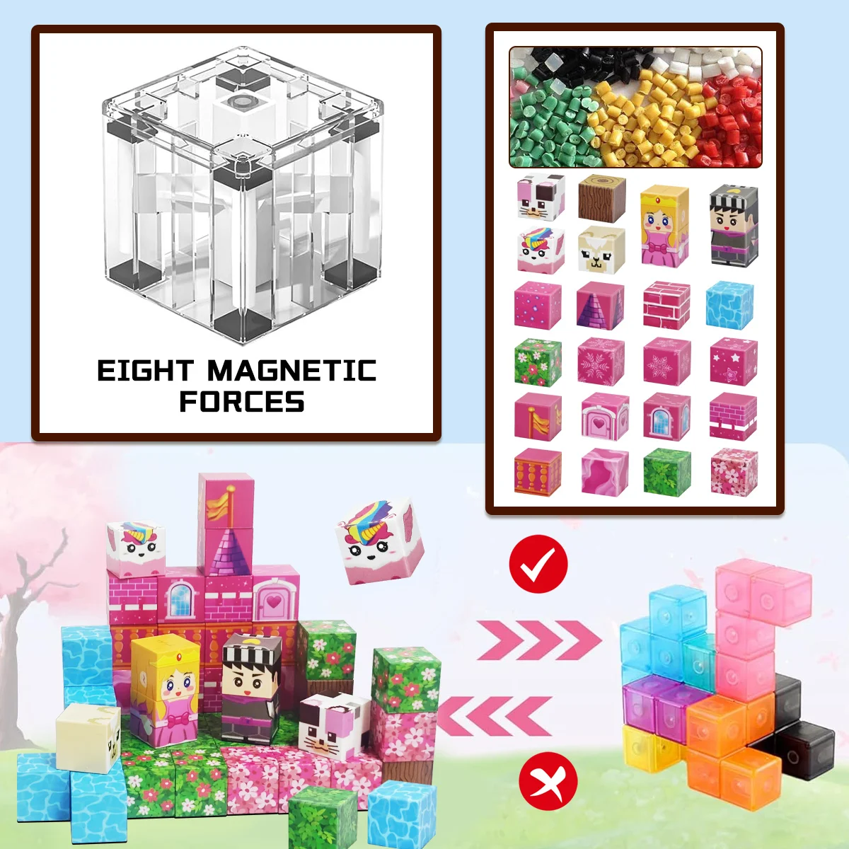Magnetyczna zabawka księżniczka z bajki, zestaw magnetycznych klocków do budowania fantasy miasta, odpowiedni dla chłopców i dziewcząt, prezent na Boże Narodzenie i urodziny