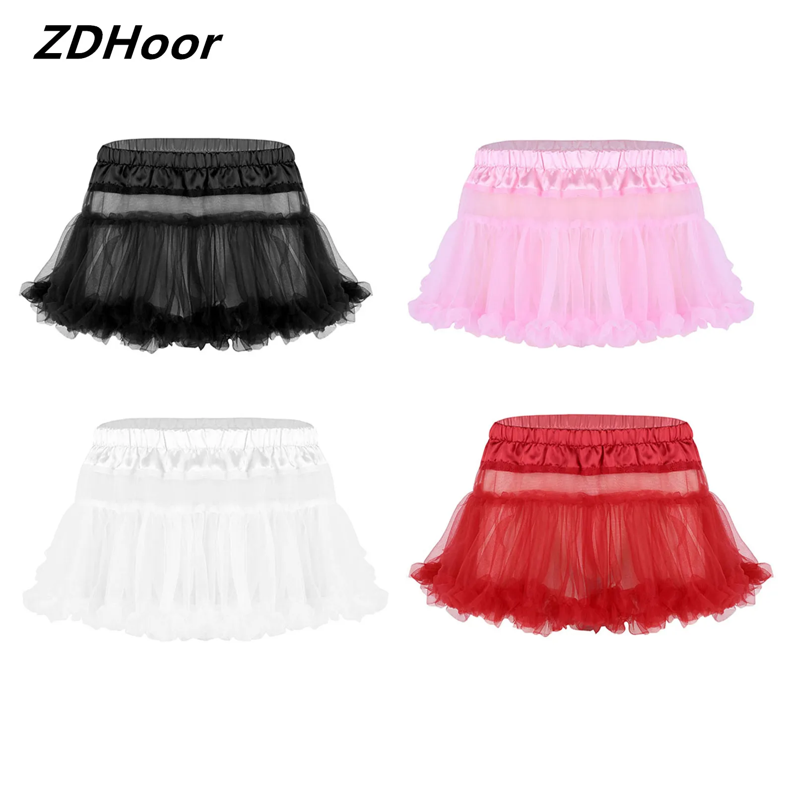 

Unisex Mens Sissy Lingerie Skirts Role Play Satin Frilly Ruffled Soft Tulle Layered Skirt Short Mini Tutu Skirt Gay Wear