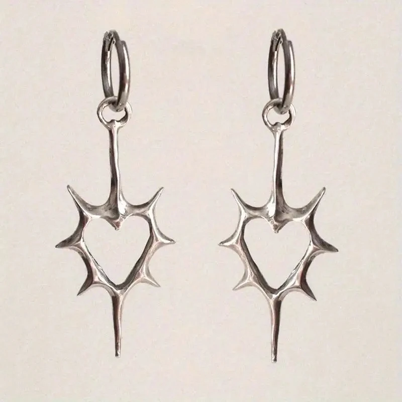 Goth Thorn Heart Earrings Korean Fashion Cross Earrings for Women Punk Charms Earring Grunge Jewelry Hip Hop Vintage Accessories