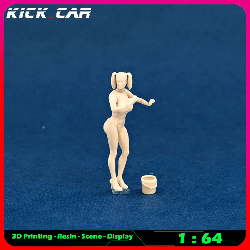 Kickcar 1/64 Car Wash Girls Model Car Diorama Uncolored Resin Garage Scene Figure Decoration Simulation Scene Toy