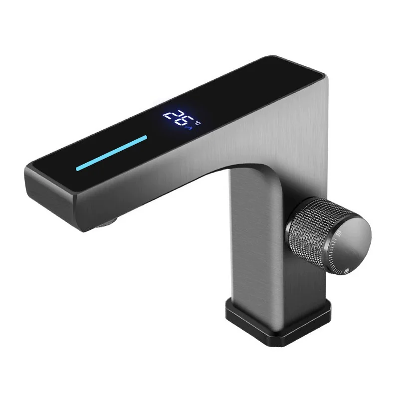 

Temperature Digital Display Bathroom Basin Faucet Intelligent LED Deck Mounted Washbasin Hot Cold Water Mixer Sink Tap