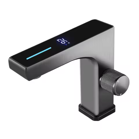 Temperature Digital Display Bathroom Basin Faucet Intelligent LED Deck Mounted Washbasin Hot Cold Water Mixer Sink Tap