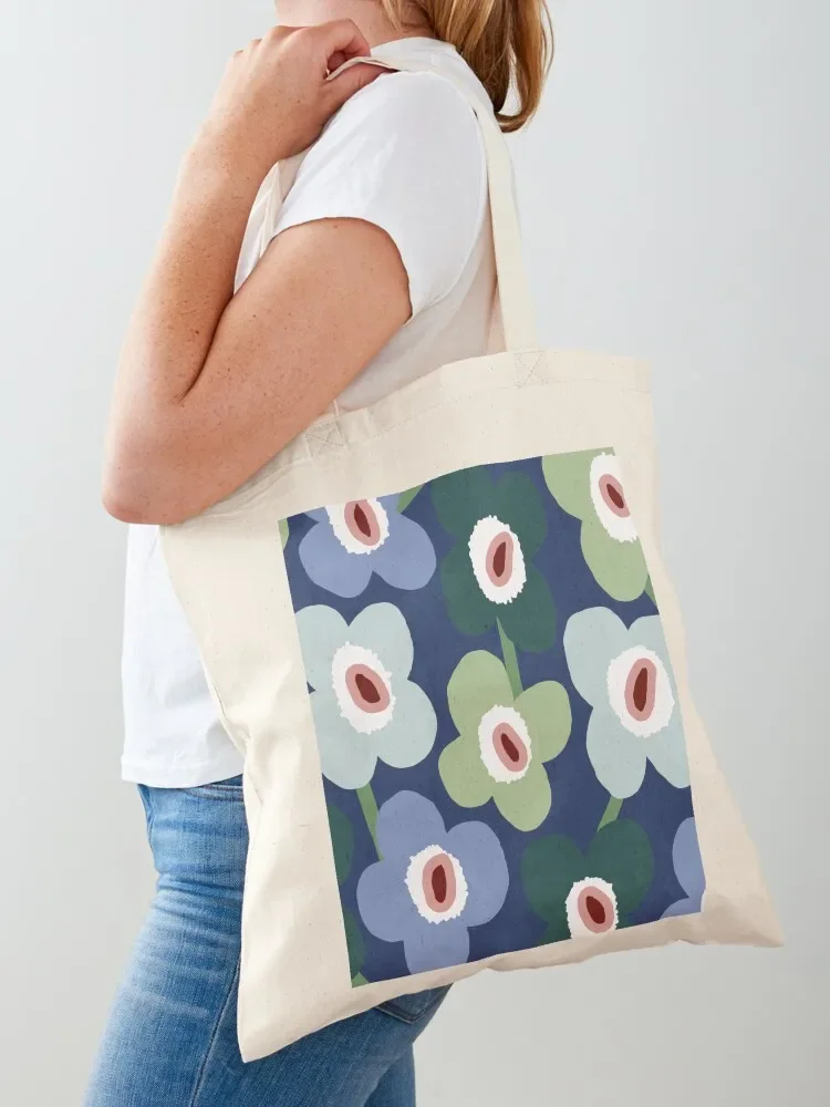 Iconic Retro Scandinavian Floral Pattern in Blue and Green Tote Bag tote bag university canvas shopping bag Eco