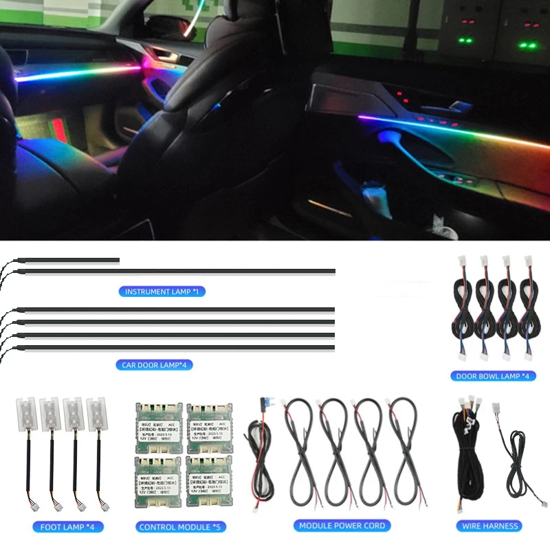 

LED Car Interior Ambient Lights 64 RGB Symphony Acrylic Guide Strip Dashboard Fiber Optic Decoration Atmosphere Lamp App Control