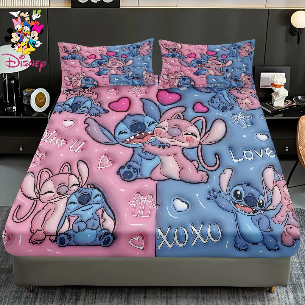 

Набор простыней Disney Stitch & Angel из 2/3 предметов, подарок на Рождество и Новый год, цифровой принт, приятный для кожи