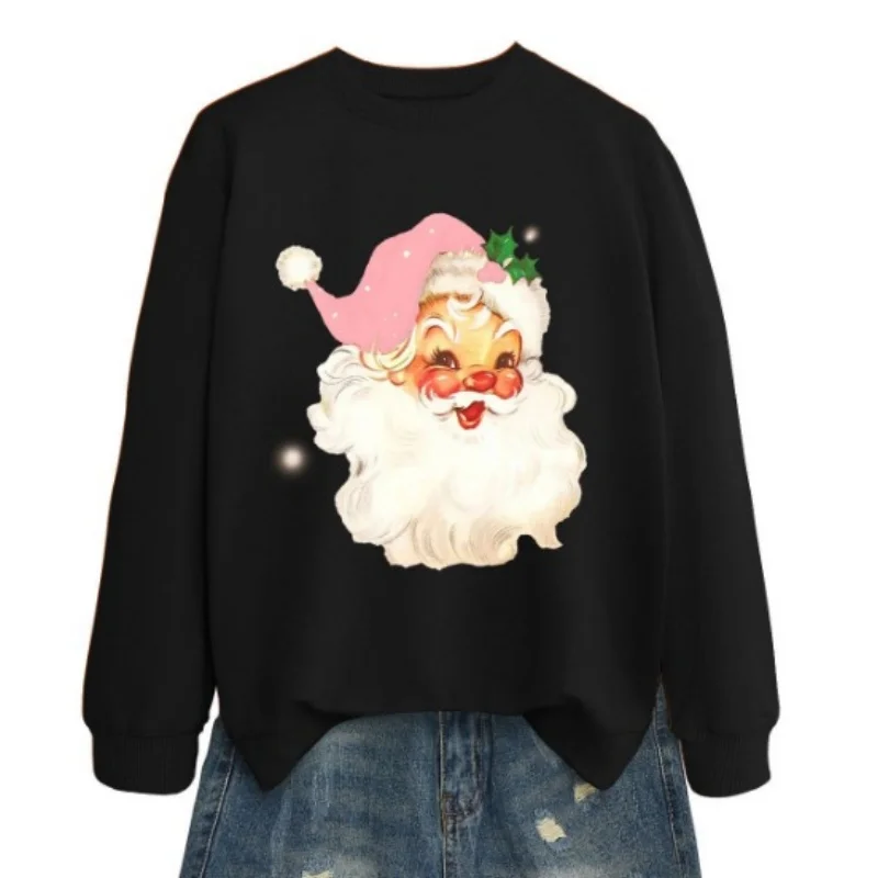 

Fashion Casual Retro Santa Claus Pattern Printed Round Neck Women's Sweatshirt Outdoor Christmas Party Hip Hop Women Clothing
