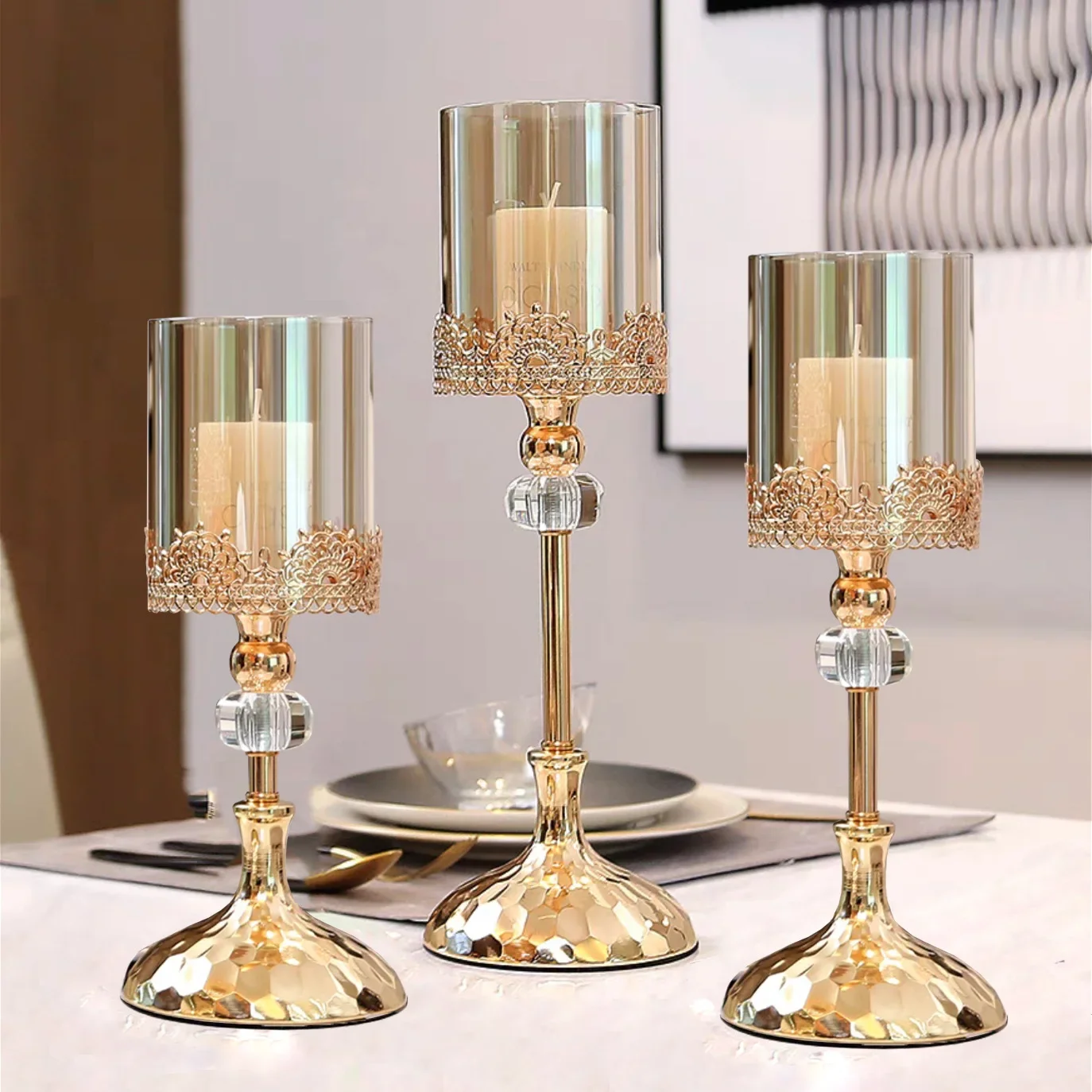 metal lace glass candlestick ornament household living room dining table romantic candlelight dinner candle decoration