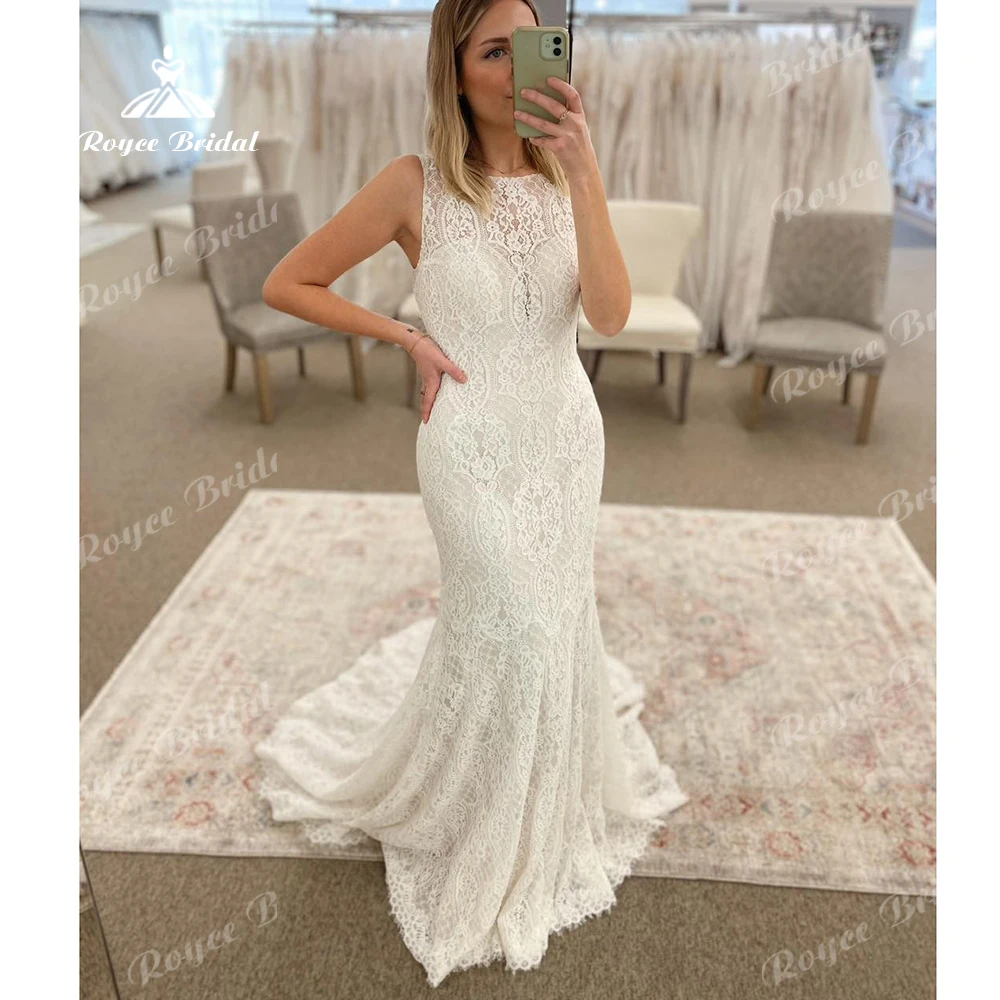 Roycebridal-vestido de novia de encaje, traje Sexy de sirena/trompeta, estilo bohemio, personalizado, corte sirena, 2024