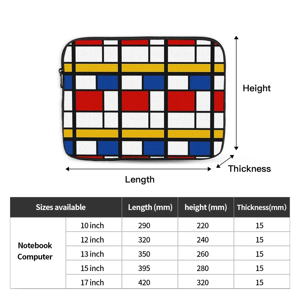De Stijl #1 (Mondrian Inspired) Notebook Laptop Bag Case Pouch Notebook Sleeve Cover Bag Tablet Shockproof Case Bag