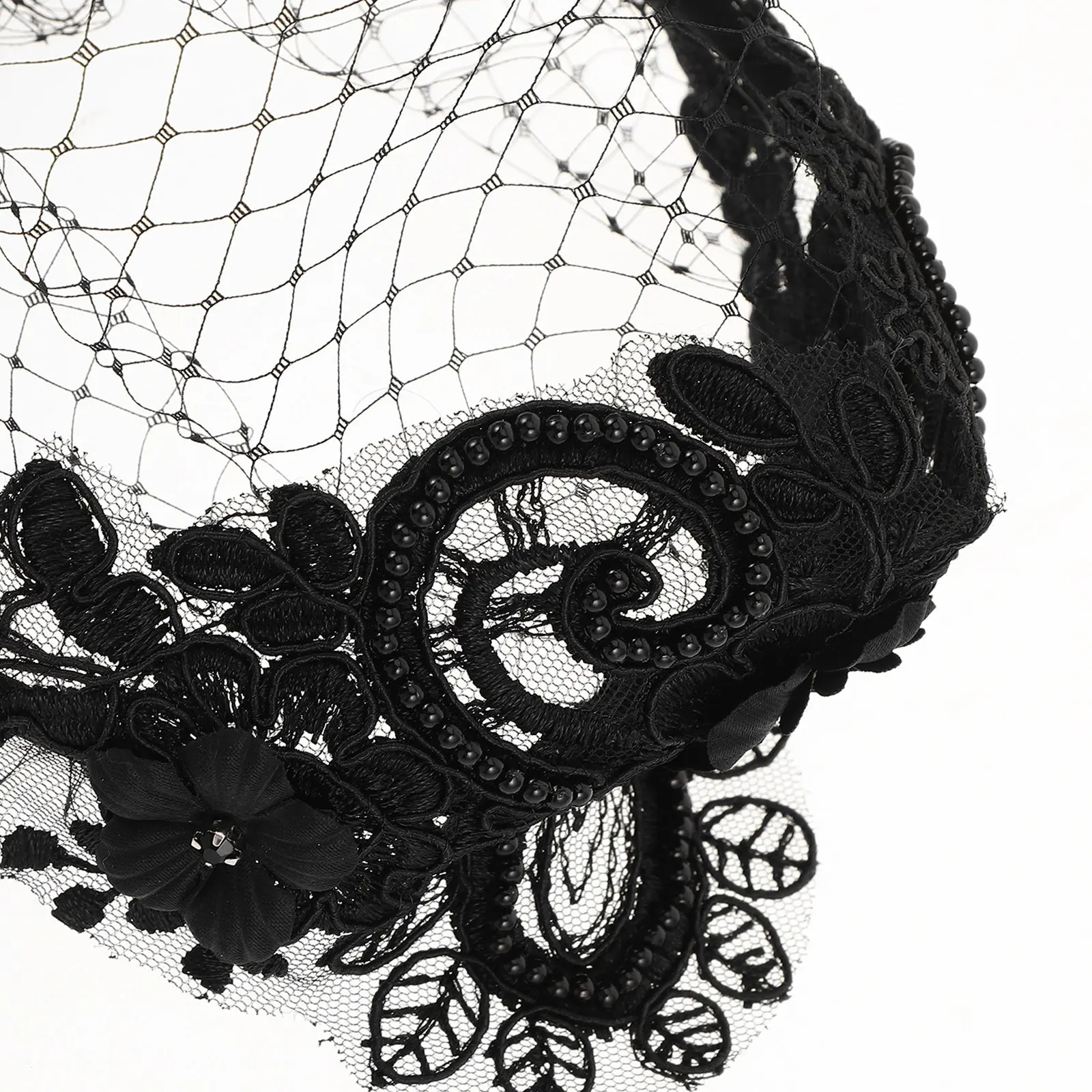 Flapper Style Mesh Veil Headband for Bride Vintage Rhinestone Bridal Wedding Headpiece Tea Party Retro Fascinator Headwear