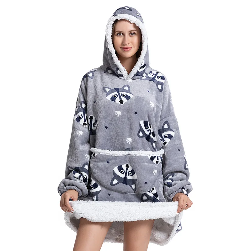 2023 Winter Thickened Plush Hooded Lazy Couple's New Flannel Composite Comfortable Home Animal Pattern Pajamas