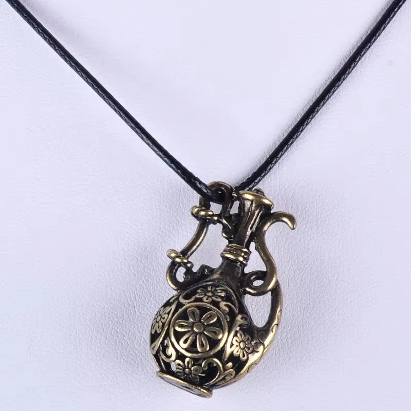 35*20Mm Vintage Antique Bronze 3D Flower Teapot Pendant Necklace Women Choker Wax Cord Rope Necklace Jewelry Fashion Jewellery