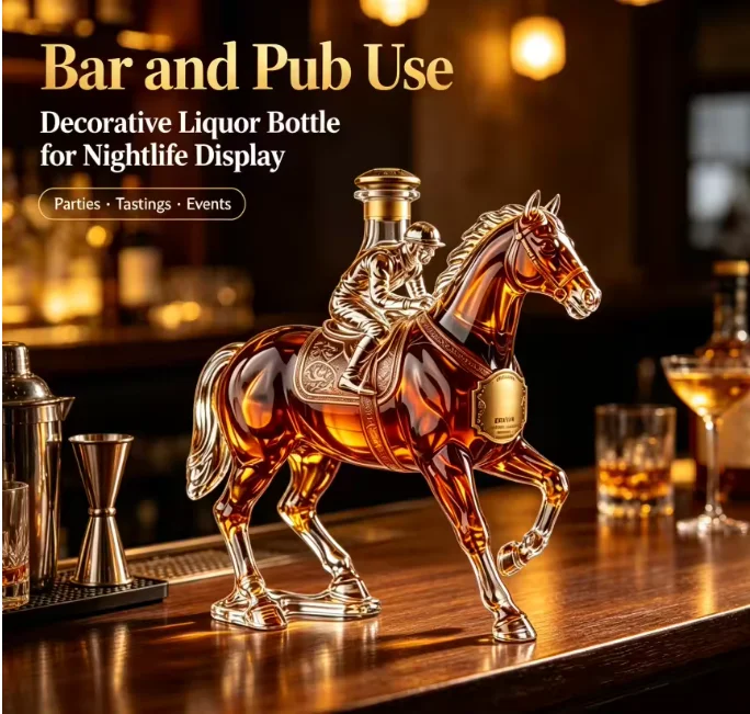 Creative Retro Riding Sculpture Glass Wine Container 350ml Decorative Wine Pot WhiskeyBrandy Wine Cabinet Table Display Decanter