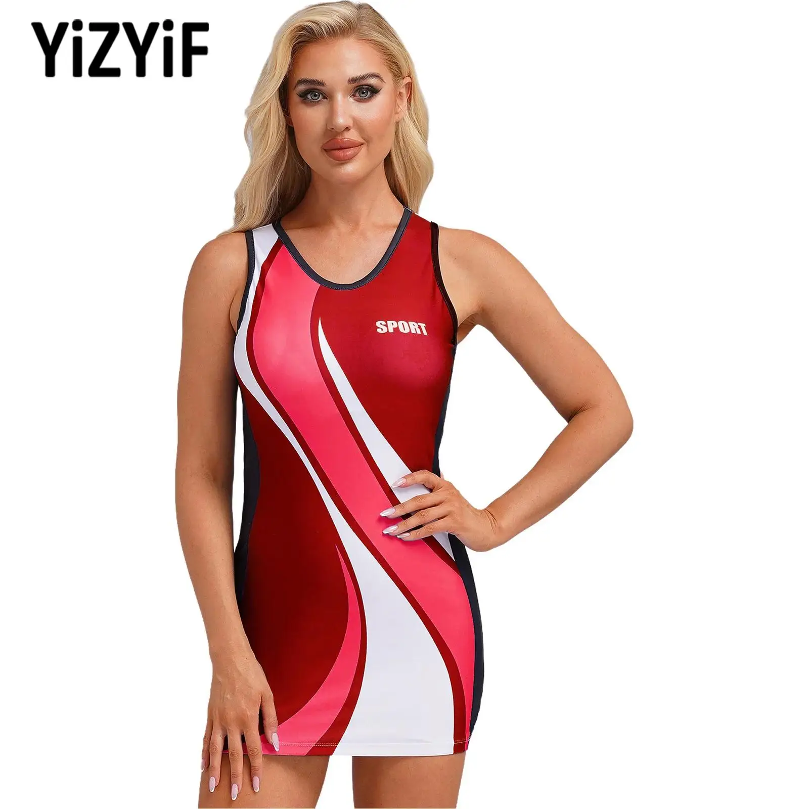 

Womens Moisture-Wicking Quick-Drying One-piece Swimwear Color Block Sports Dress for Tennis Training Swimming Exercise Swimwear