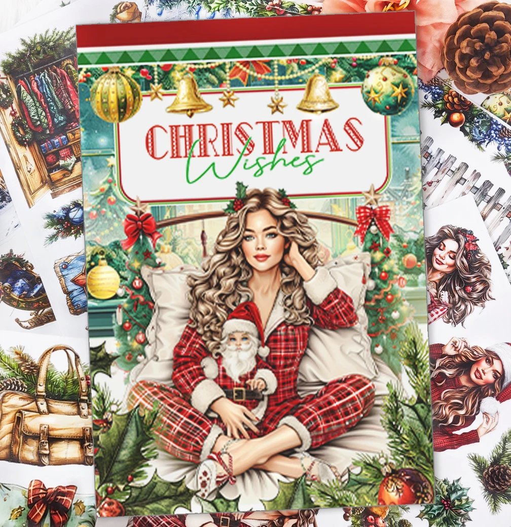 20Sheets Christmas Sticker Book Aesthetic Decorative PET Washi Sticker Material Paper for Scrapbooking Journal