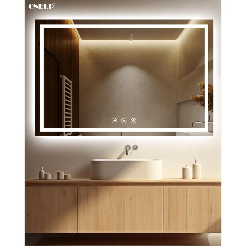 Bathroom Mirror with Lights,Front Lighted Bathroom Mirrors for Wall,Anti-Fog Smart Vanity Mirror,Touch Button Memory Function