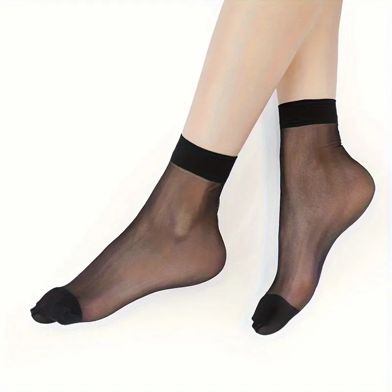 10 Pairs Women Transparent Thin Silk Stockings Summer Breathable Soft Comfortable Black Skin Tone Wear-Resistant Casual Socks image 4